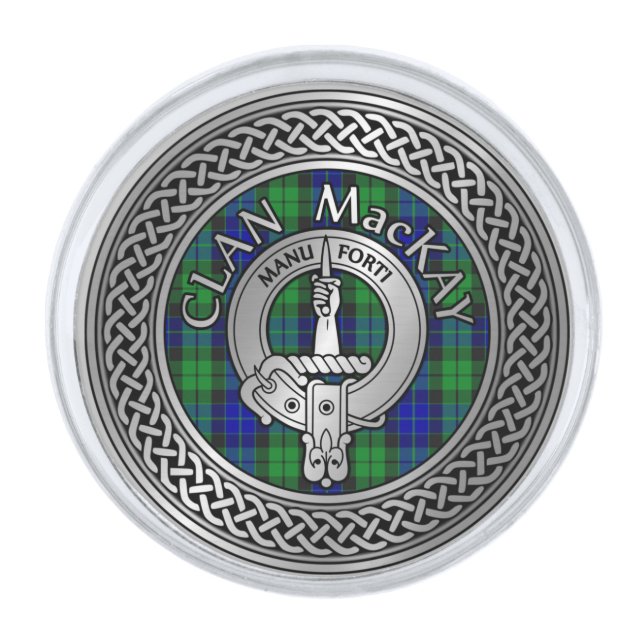 Clan MacKay Crest & Tartan Knot Silver Finish Lapel Pin (Front)