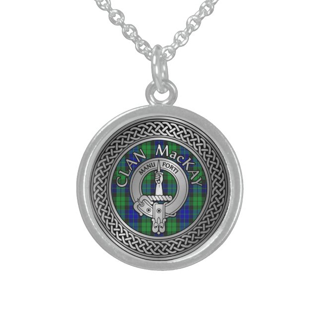Clan MacKay Crest & Tartan Knot Sterling Silver Necklace (Front)