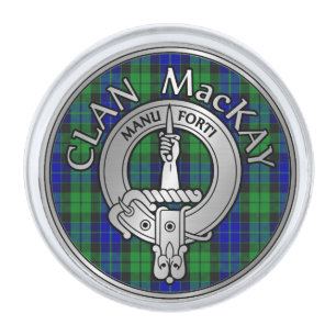 Clan MacKay Crest & Tartan Silver Finish Lapel Pin
