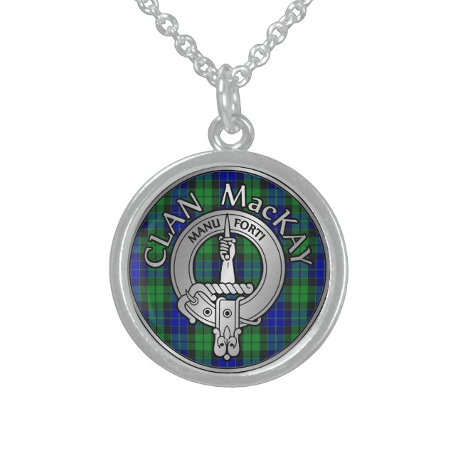 Clan MacKay Crest & Tartan Sterling Silver Necklace (Front)
