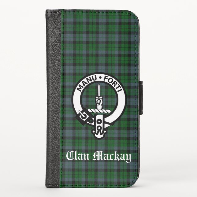 Clan Mackay Tartan and Crest Badge iPhone Wallet Case (Front)
