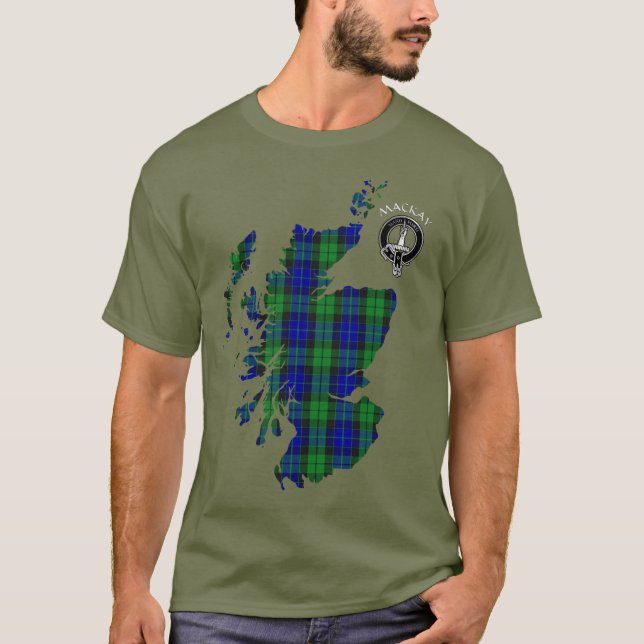 Clan MacKay Tartan Map & Crest T-Shirt (Front)
