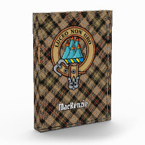 Clan MacKenzie Crest over Brown Hunting Tartan Acrylic Award