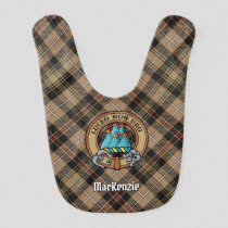 Clan MacKenzie Crest over Brown Hunting Tartan Baby Bib