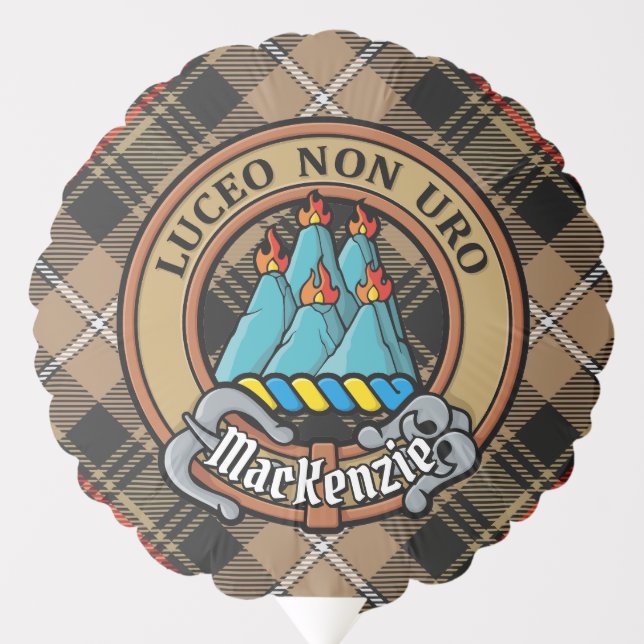 Clan MacKenzie Crest over Brown Hunting Tartan Balloon (Front)