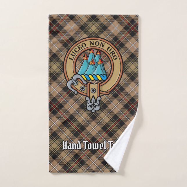 Clan MacKenzie Crest over Brown Hunting Tartan Bath Towel Set (Hand Towel)