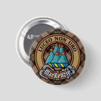 Clan MacKenzie Crest over Brown Hunting Tartan Button