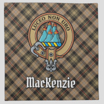 Clan MacKenzie Crest over Brown Hunting Tartan Cloth Napkin