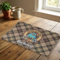 Clan MacKenzie Crest over Brown Hunting Tartan Cloth Placemat