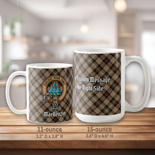 Clan MacKenzie Crest over Brown Hunting Tartan Coffee Mug