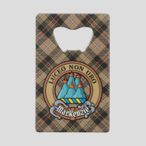 Clan MacKenzie Crest over Brown Hunting Tartan Credit Card Bottle Opener