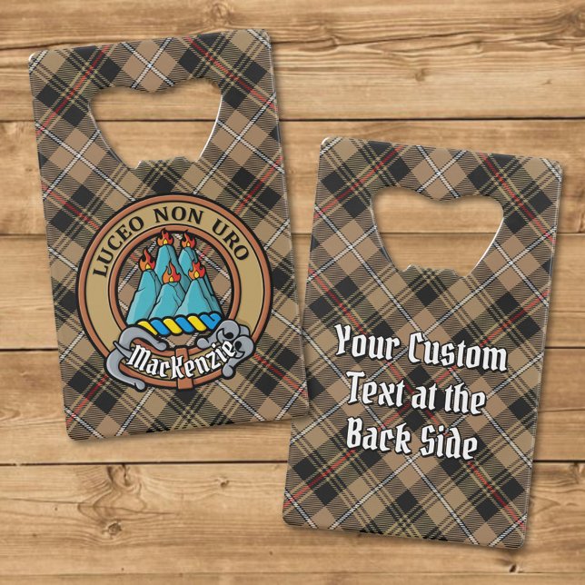 Clan MacKenzie Crest over Brown Hunting Tartan Credit Card Bottle Opener (Creator Uploaded)