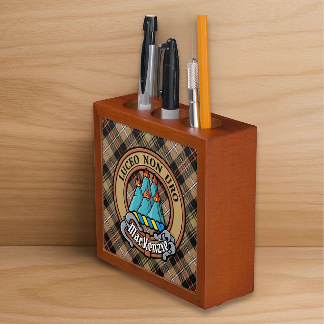 Clan MacKenzie Crest over Brown Hunting Tartan Desk Organizer (Creator Uploaded)