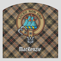 Clan MacKenzie Crest over Brown Hunting Tartan Door Sign