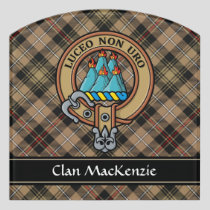 Clan MacKenzie Crest over Brown Hunting Tartan Door Sign