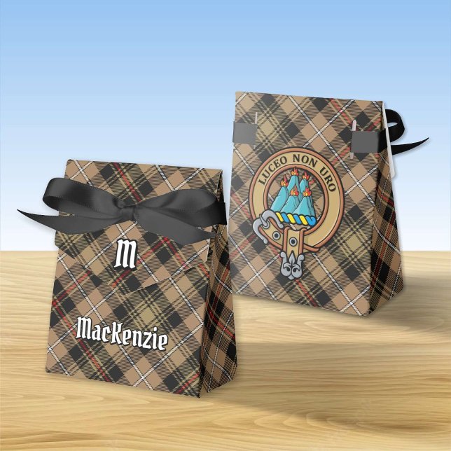 Clan MacKenzie Crest over Brown Hunting Tartan Favor Boxes (Creator Uploaded)