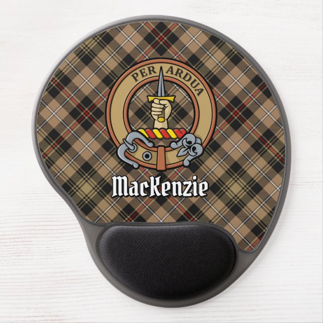 Clan MacKenzie Crest over Brown Hunting Tartan Gel Mouse Pad (Front)