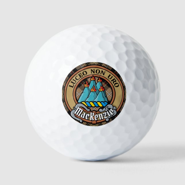 Clan MacKenzie Crest over Brown Hunting Tartan Golf Balls (Front)