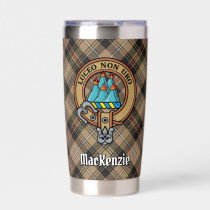 Clan MacKenzie Crest over Brown Hunting Tartan Insulated Tumbler