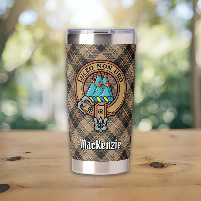 Clan MacKenzie Crest over Brown Hunting Tartan Insulated Tumbler (Creator Uploaded)