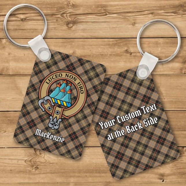 Clan MacKenzie Crest over Brown Hunting Tartan Keychain (Creator Uploaded)