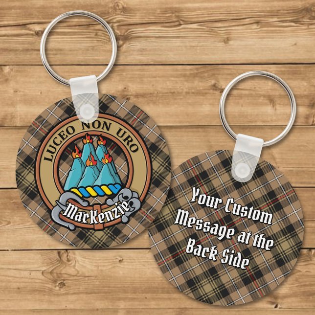 Clan MacKenzie Crest over Brown Hunting Tartan Keychain (Creator Uploaded)