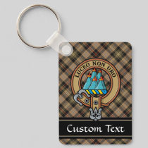 Clan MacKenzie Crest over Brown Hunting Tartan Keychain