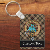 Clan MacKenzie Crest over Brown Hunting Tartan Keychain (Front)