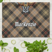 Clan MacKenzie Crest over Brown Hunting Tartan Kitchen Towel (Folded)