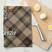 Clan MacKenzie Crest over Brown Hunting Tartan Kitchen Towel (Quarter Fold)