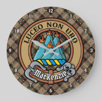Clan MacKenzie Crest over Brown Hunting Tartan Large Clock