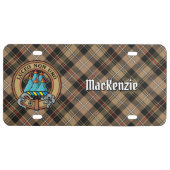 Clan MacKenzie Crest over Brown Hunting Tartan License Plate (Front)