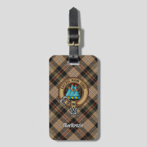 Clan MacKenzie Crest over Brown Hunting Tartan Luggage Tag