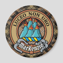 Clan MacKenzie Crest over Brown Hunting Tartan Magnet