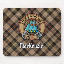 Clan MacKenzie Crest over Brown Hunting Tartan Mouse Pad
