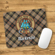 Clan MacKenzie Crest over Brown Hunting Tartan Mouse Pad