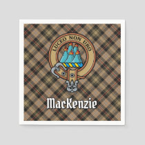 Clan MacKenzie Crest over Brown Hunting Tartan Napkins