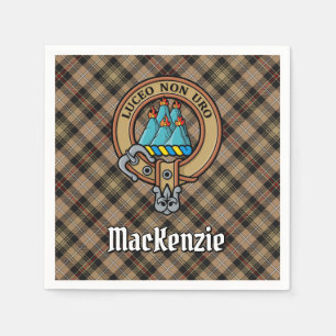 Clan MacKenzie Crest over Brown Hunting Tartan Napkins