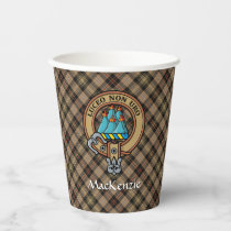 Clan MacKenzie Crest over Brown Hunting Tartan Paper Cups