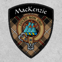 Clan MacKenzie Crest over Brown Hunting Tartan Patch
