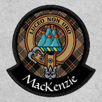Clan MacKenzie Crest over Brown Hunting Tartan Patch