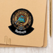 Clan MacKenzie Crest over Brown Hunting Tartan Patch (On Folder)