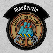 Clan MacKenzie Crest over Brown Hunting Tartan Patch
