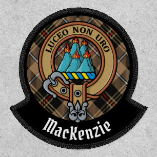 Clan MacKenzie Crest over Brown Hunting Tartan Patch