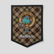Clan MacKenzie Crest over Brown Hunting Tartan Pennant