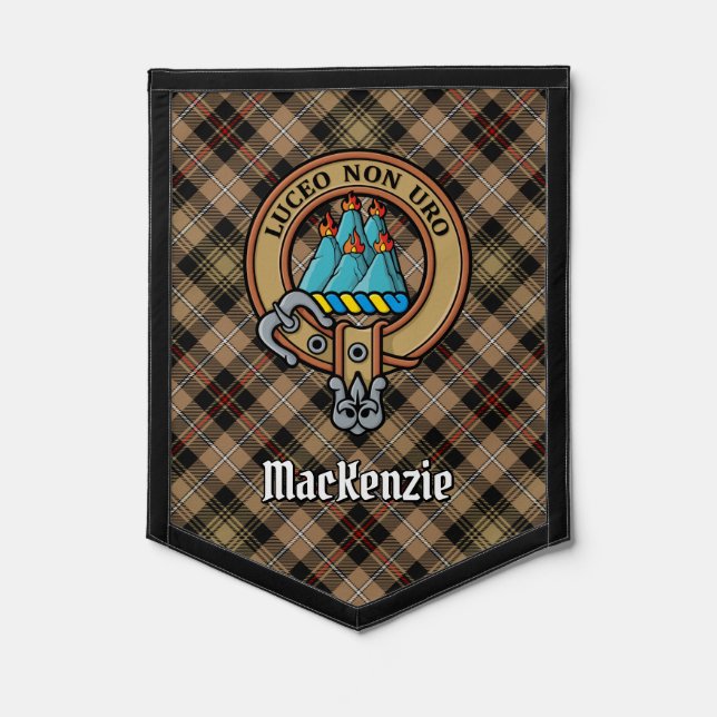 Clan MacKenzie Crest over Brown Hunting Tartan Pennant (Front)