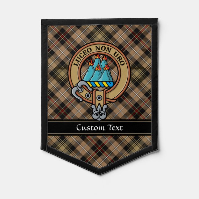 Clan MacKenzie Crest over Brown Hunting Tartan Pennant (Front)