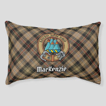 Clan MacKenzie Crest over Brown Hunting Tartan Pet Bed