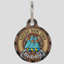 Clan MacKenzie Crest over Brown Hunting Tartan Pet ID Tag