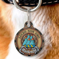 Clan MacKenzie Crest over Brown Hunting Tartan Pet ID Tag